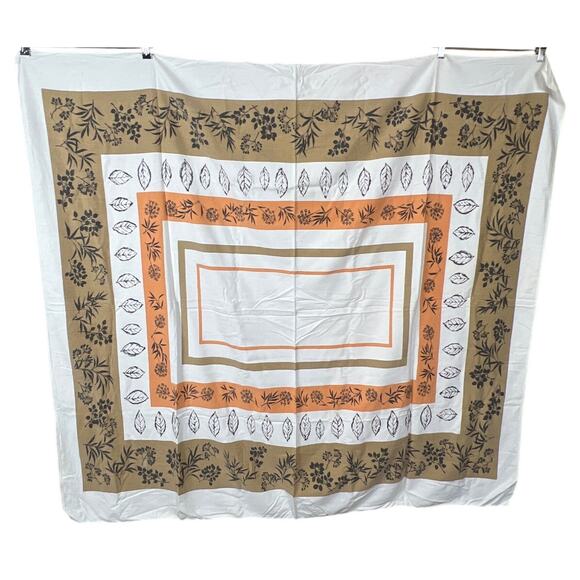 Vintage Cotton Tablecloth Mid Century Leaf Print Red Orange 56x52 - Picture 1 of 5